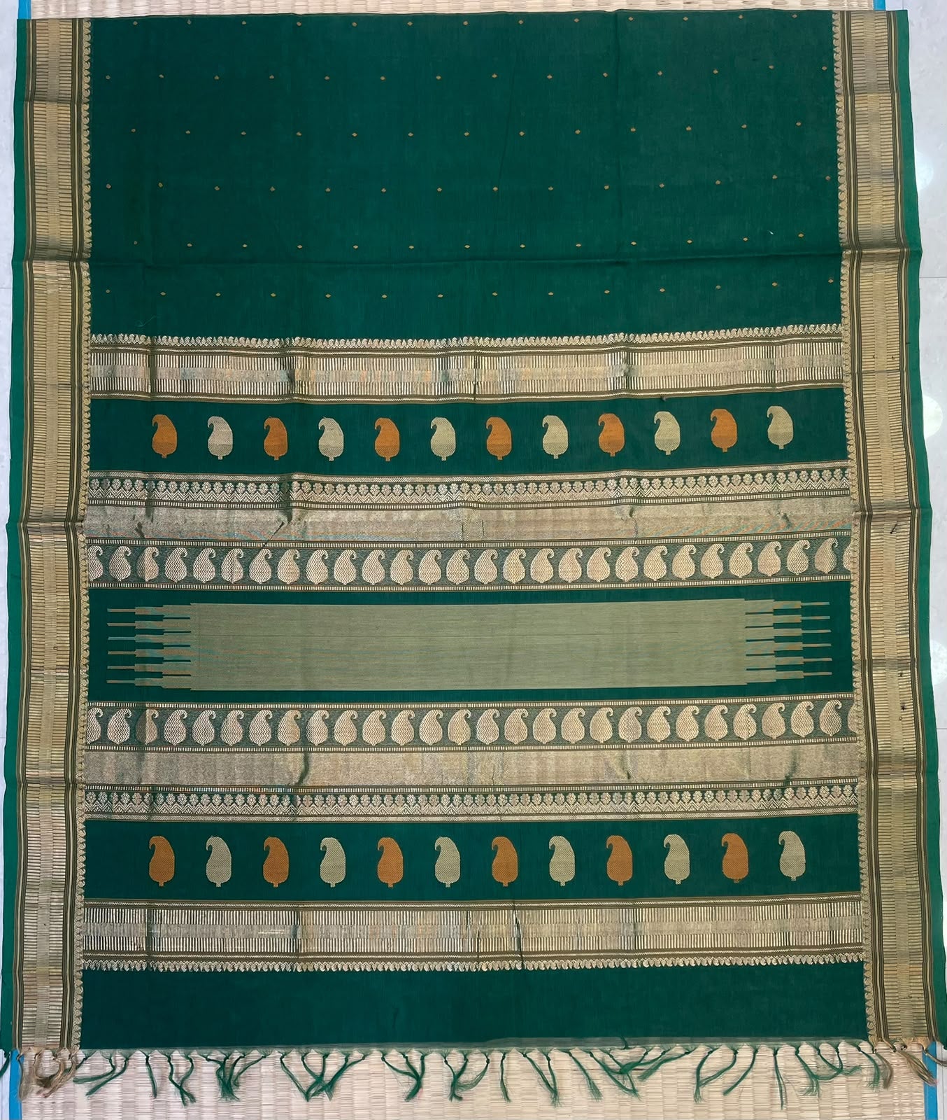 Kanchi Silk Cotton Sarees | luxury silk cotton | bindhi butta X Zari border | green x gold