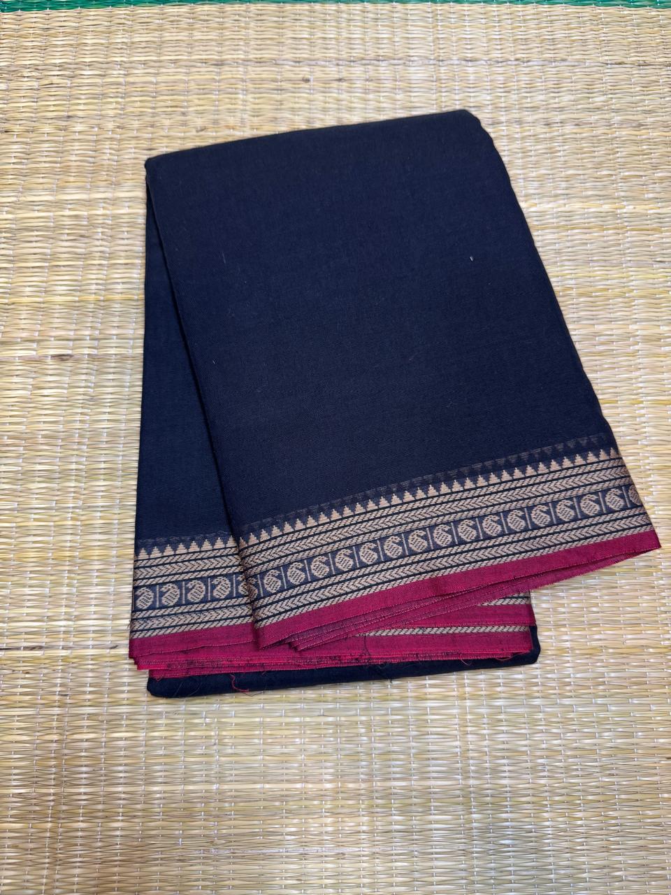 Narayanpet soft cottons |thread border | black x red