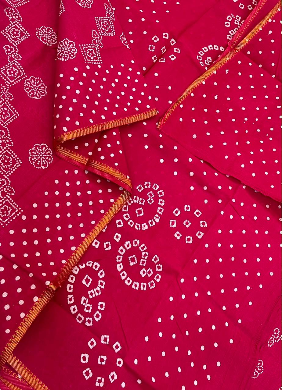 Madurai Sungudi soft cotton | red | tiny Zari border