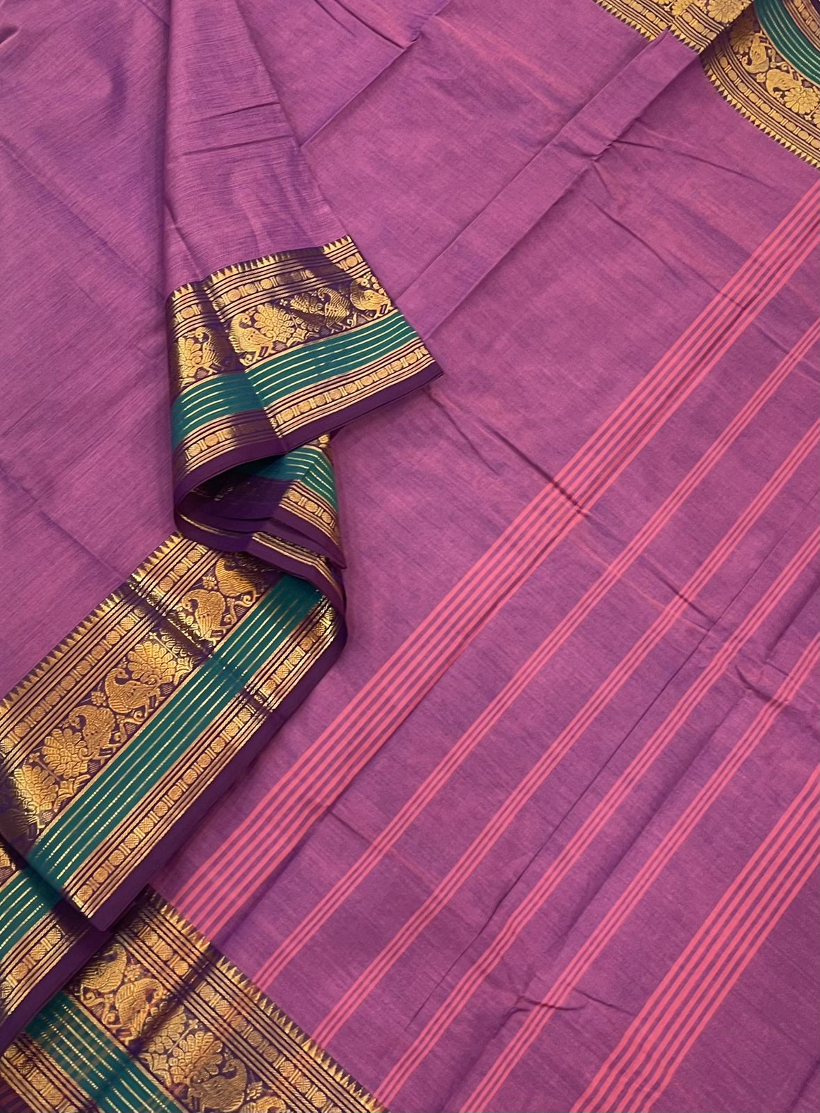 Kanchi soft cotton | lavender x violet | mayil zari border