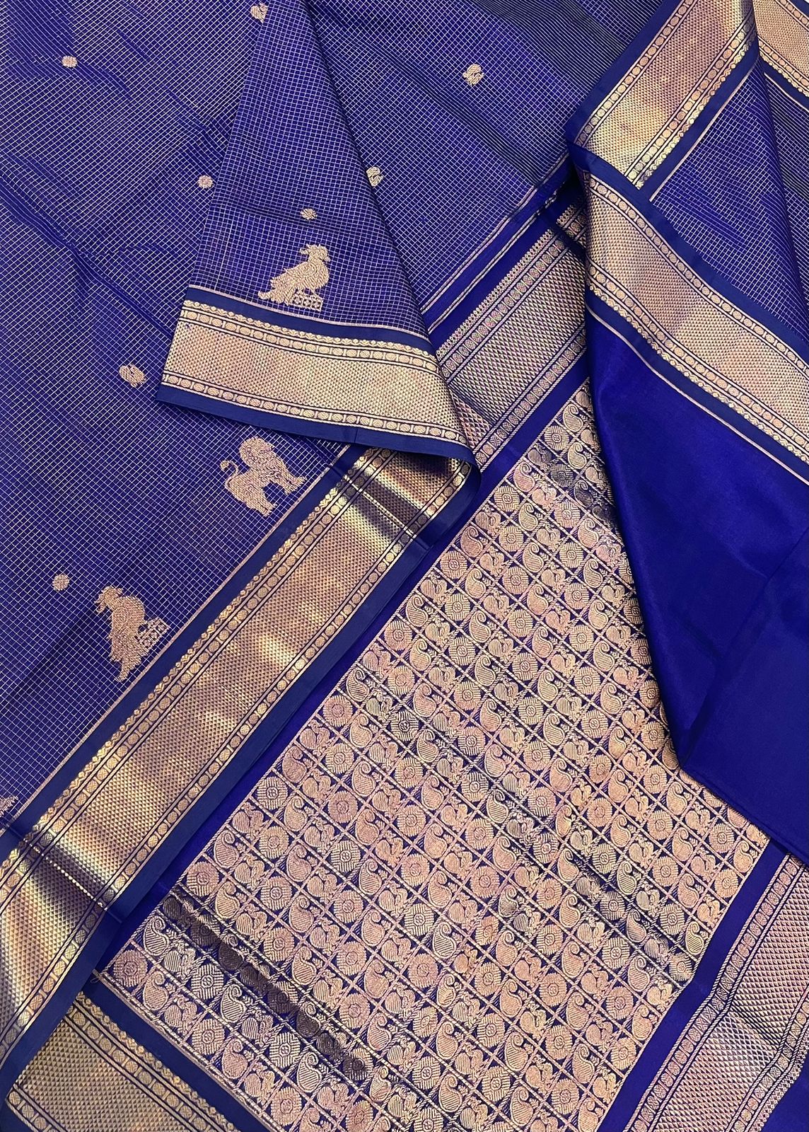 Kanchi Silk Cotton Sarees | luxury silk cotton | muthukattam X mayil shimmayhazli | royal blue X gold NKV37