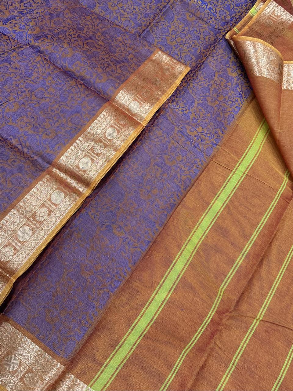 Kanchi soft cotton | pastel orange x violet | zari border X vanasingaram
