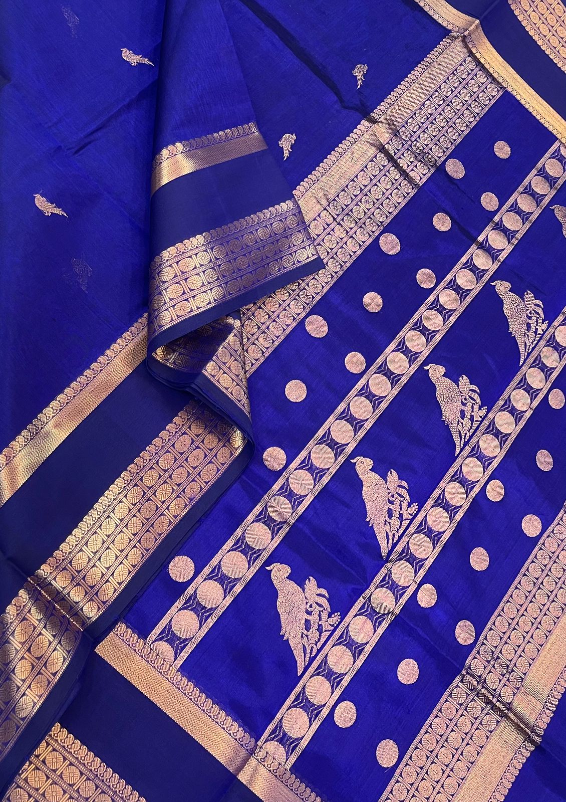 Kanchi Silk Cotton Sarees | kalakshethra killi Pallu | royal blue x gold | NKV20