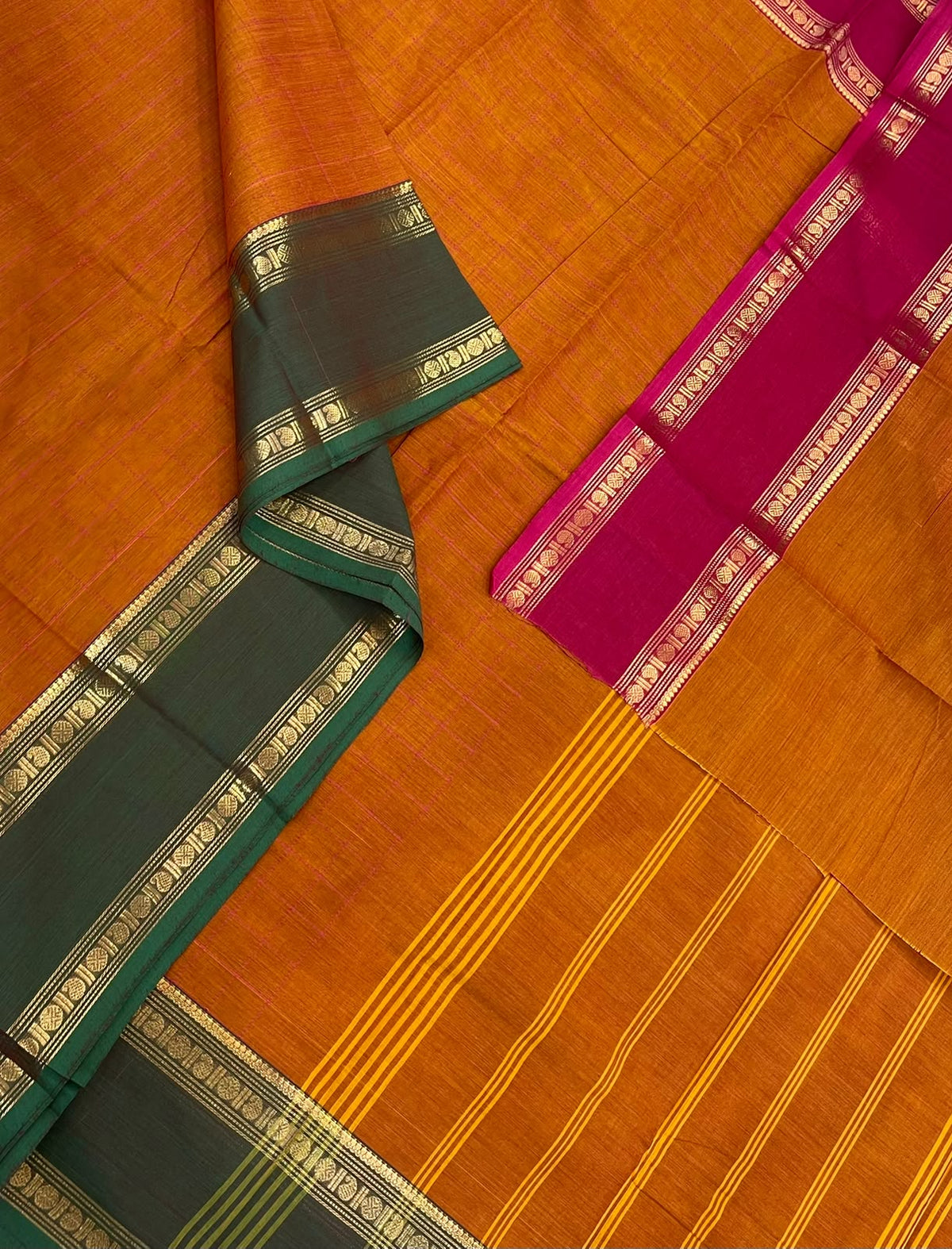 Kanchi soft cotton |orange 🧡 x ganga jamuna | Zari rettaipet border