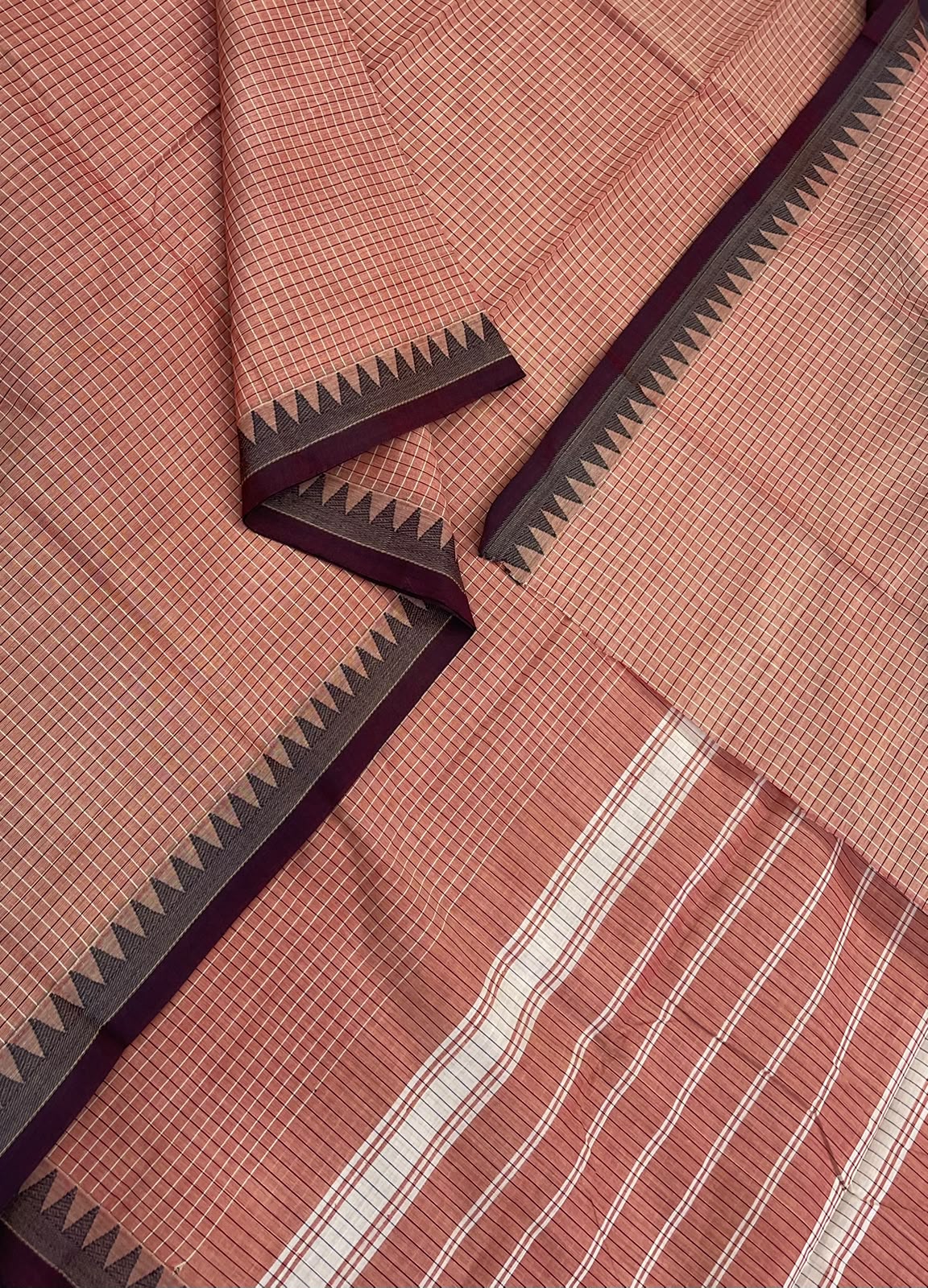 Kanchi soft cotton | peach x grey x black | vertical lines x tiny thread border