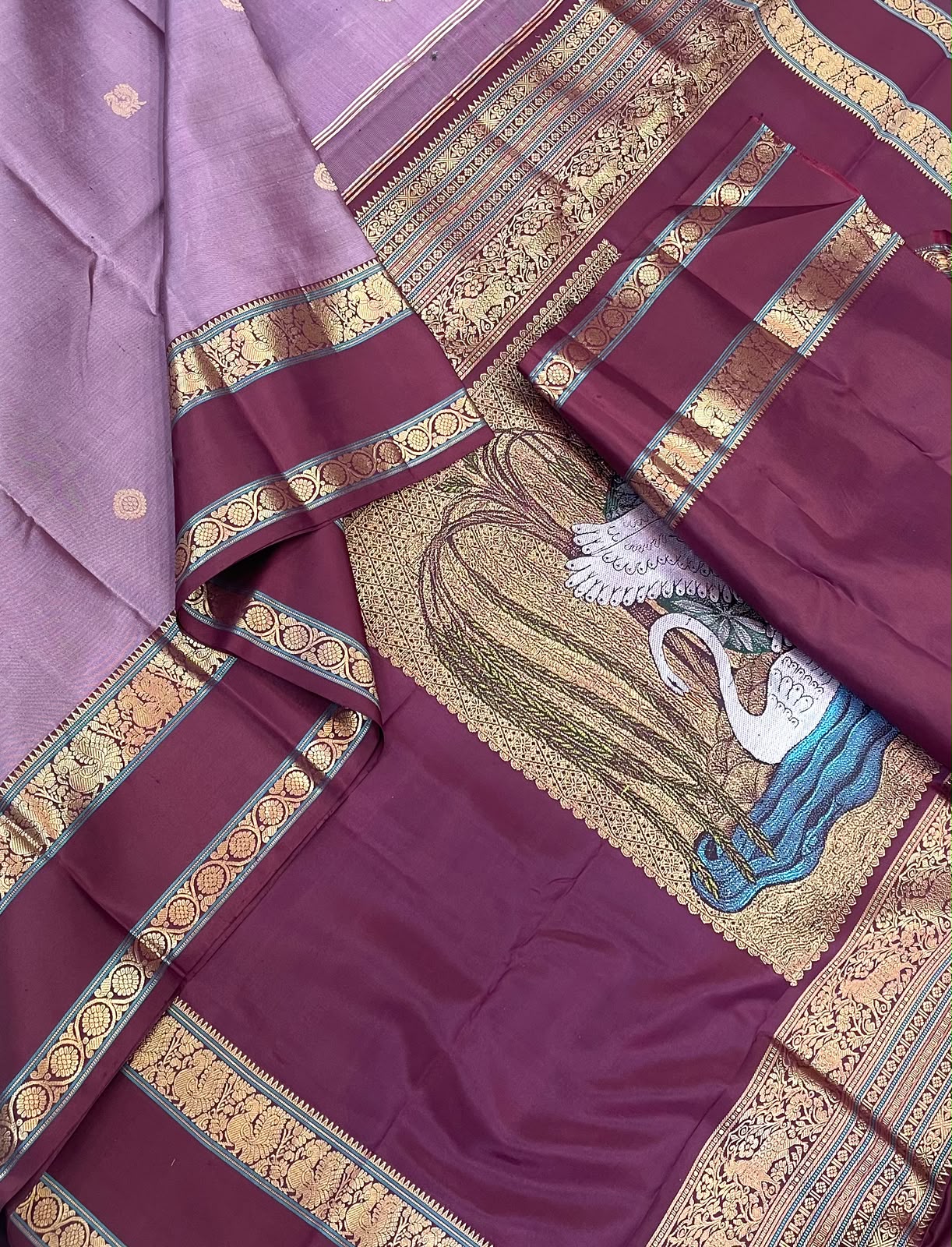 Pure Kanjivarams | green X peacock green | jodi annam (swan) master weave Pallu