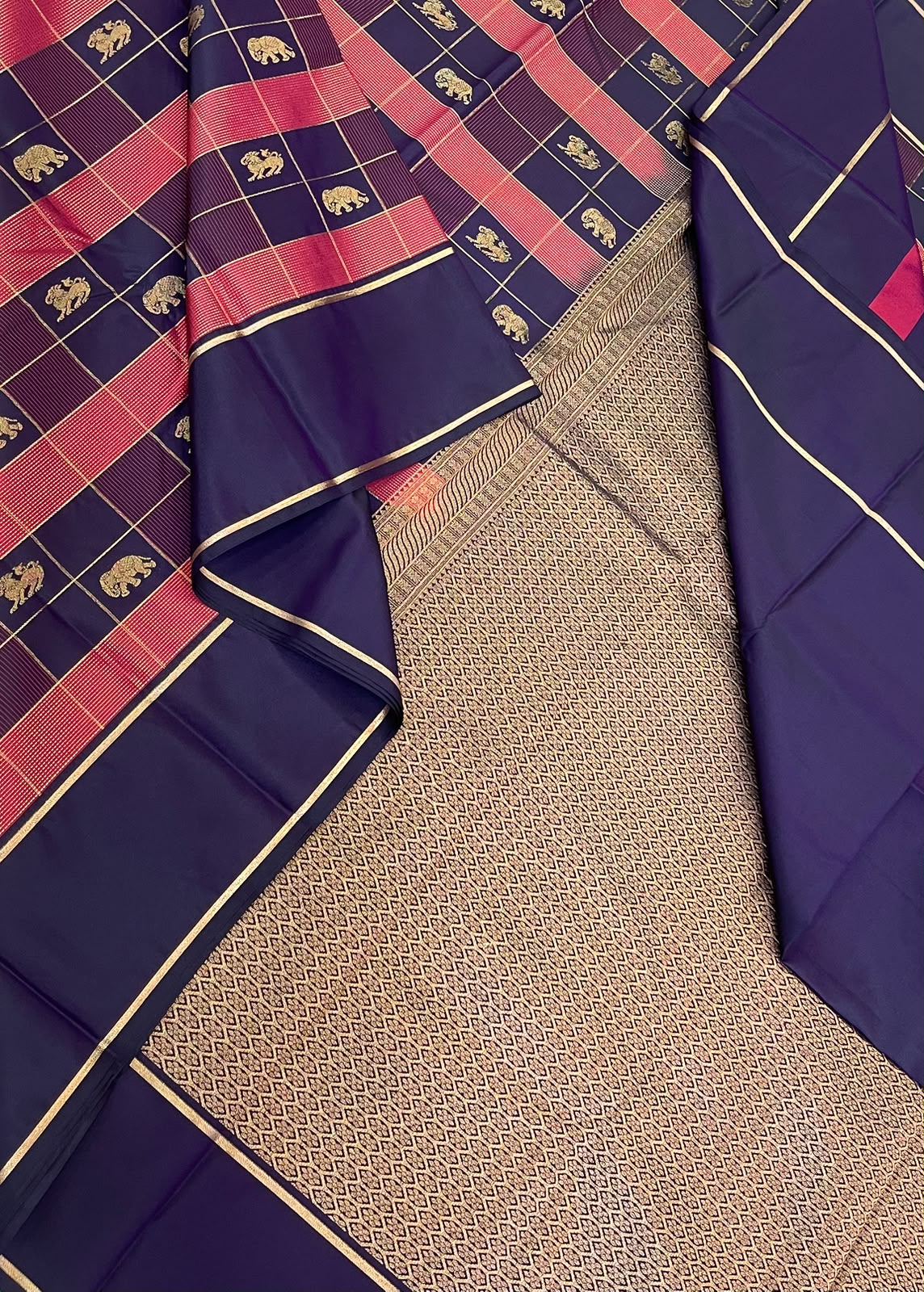 Vegan Silk Sarees Online | pink x blue | multi check x rettaipet border