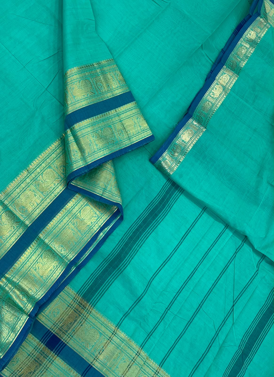 Kanchi soft cotton | sky blue x blue đź’™ | Zari double border