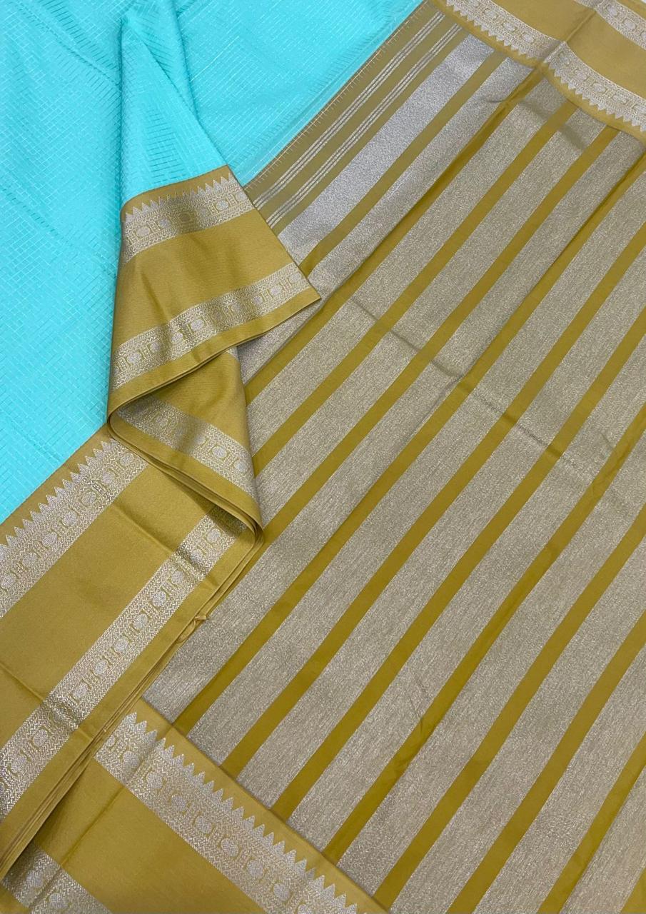 Vegan Silk Sarees Online | teal X mustrad | rich rettaipet border