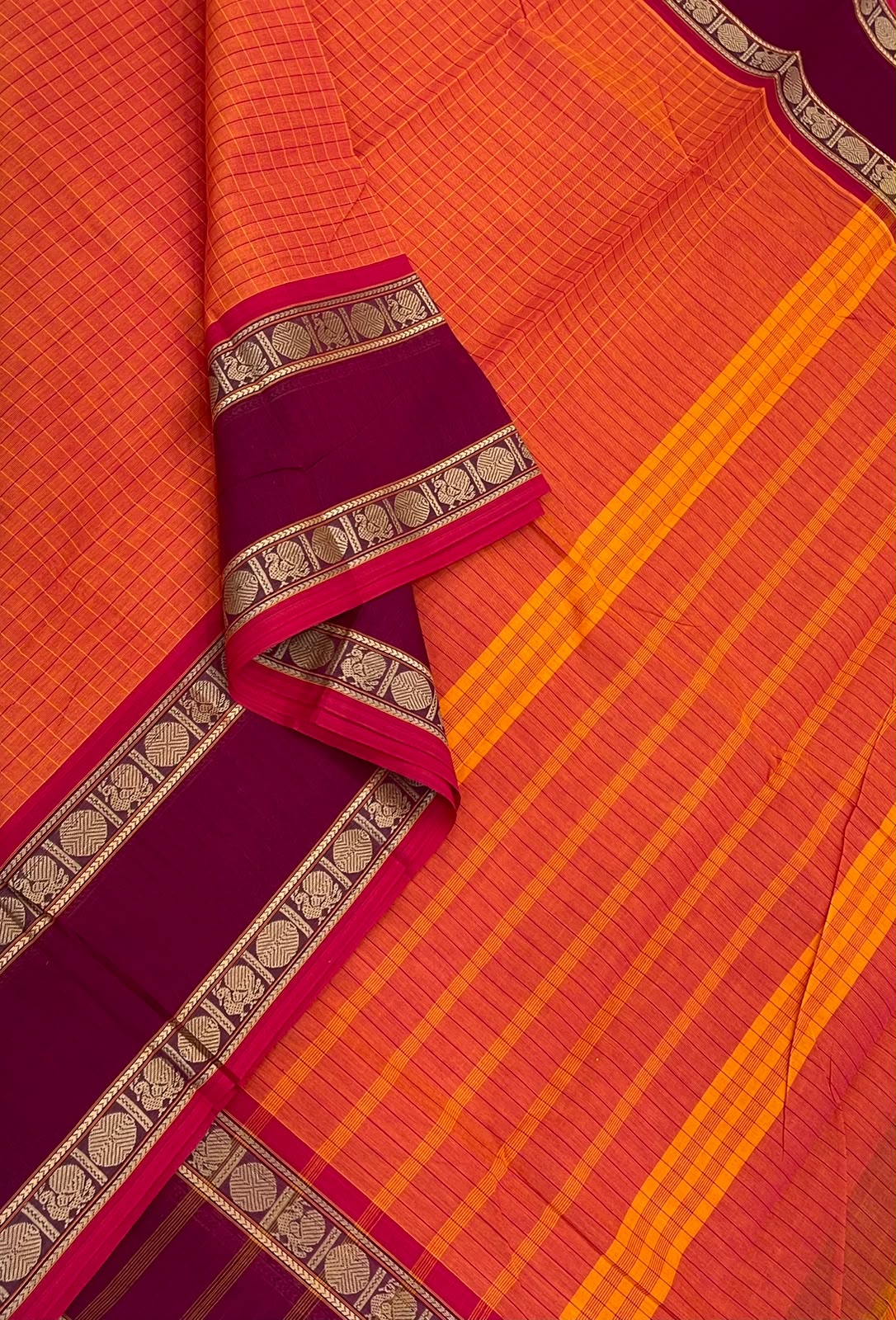 Kanchi soft cotton | orange x aaraku | thread rettaipet border
