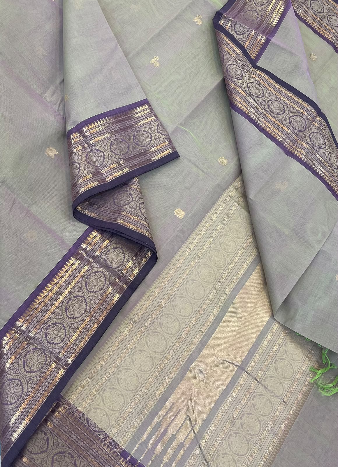 Pure Handloom Kanchi rich Cotton Saree | twotone x violet | minimal zari woven thread border