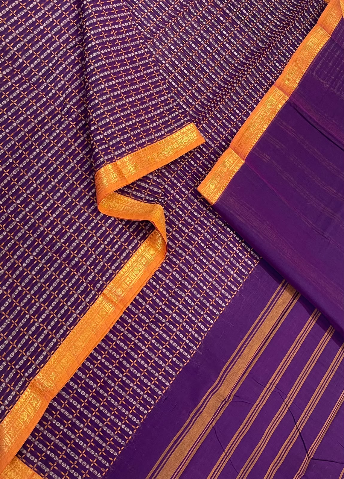 Kanchi soft cotton | dark violet x yellow | tiny Zari border