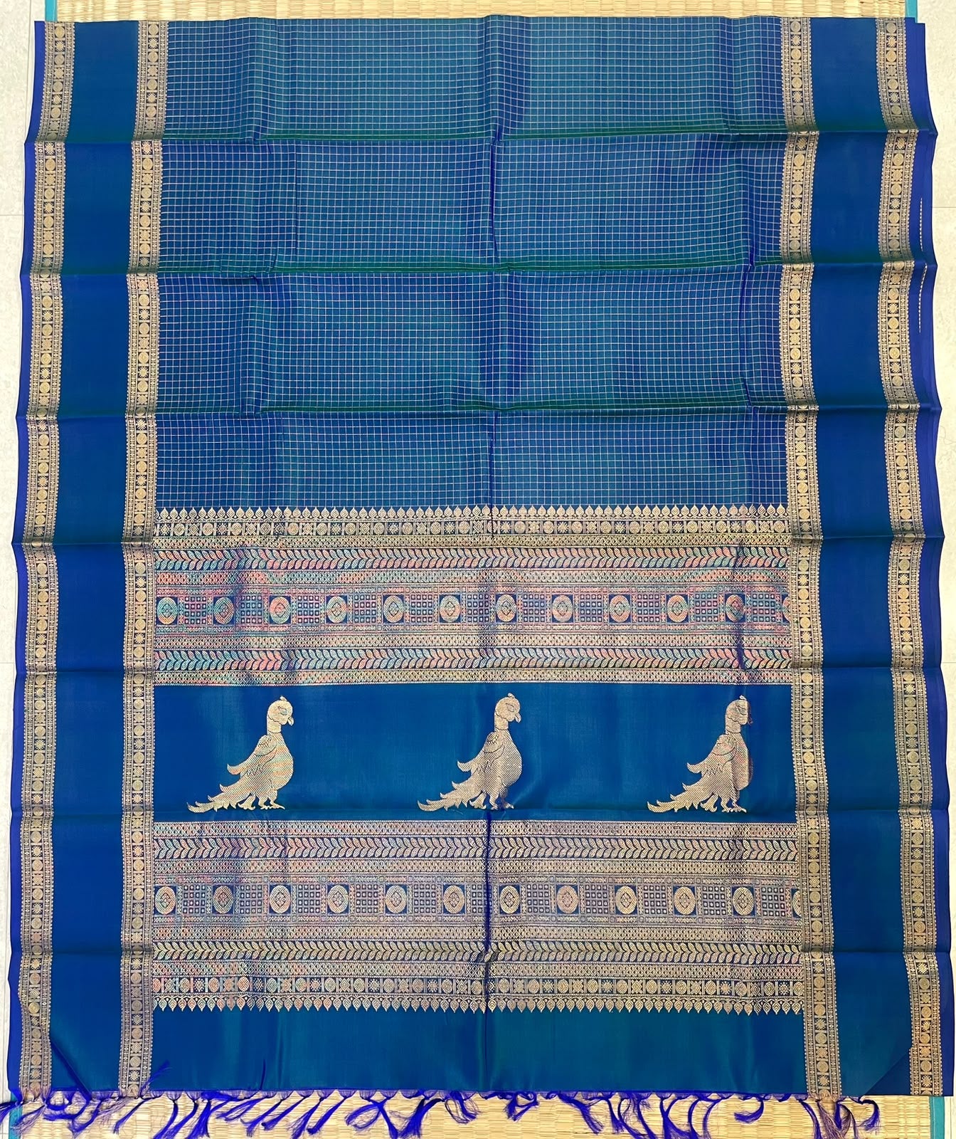 Kanchipuram Silk Saree Online | Kalakshetra killi x peacock 🦚 blue color | Handwoven luxury x 4 ply | NKV45