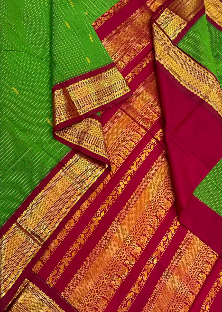 Semi Silk soft Cotton Sarees | korvai border X vairaoosi| Meenakshi green x ♥️ red | NKV11