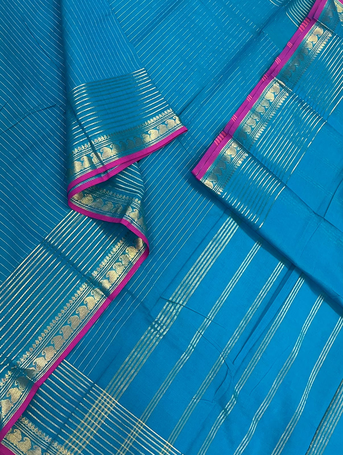 Kanchi soft cotton | blue 💙 x pink 🩷| Zari border x oosivanam