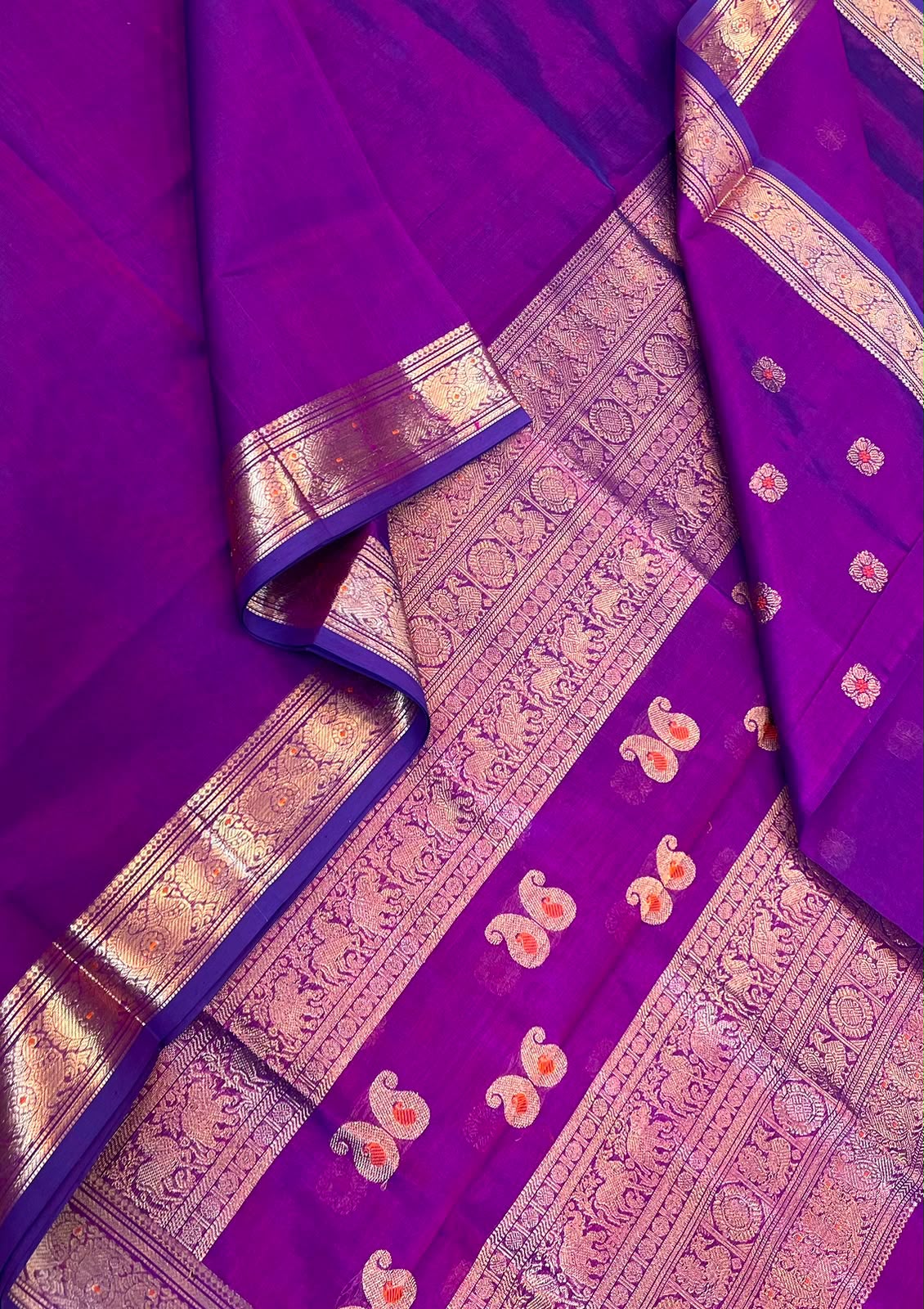 Kanchi Silk Cotton Sarees | luxury silk cotton | tiny meena border X blouse meena motif | electric purple 💜