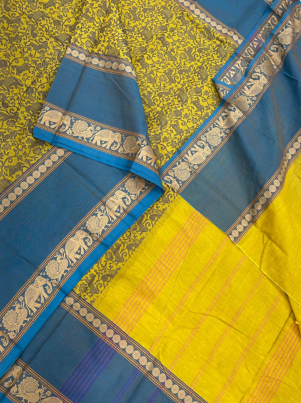 Kanchi soft cotton | yellow x sky blue | thread border X vanasingaram