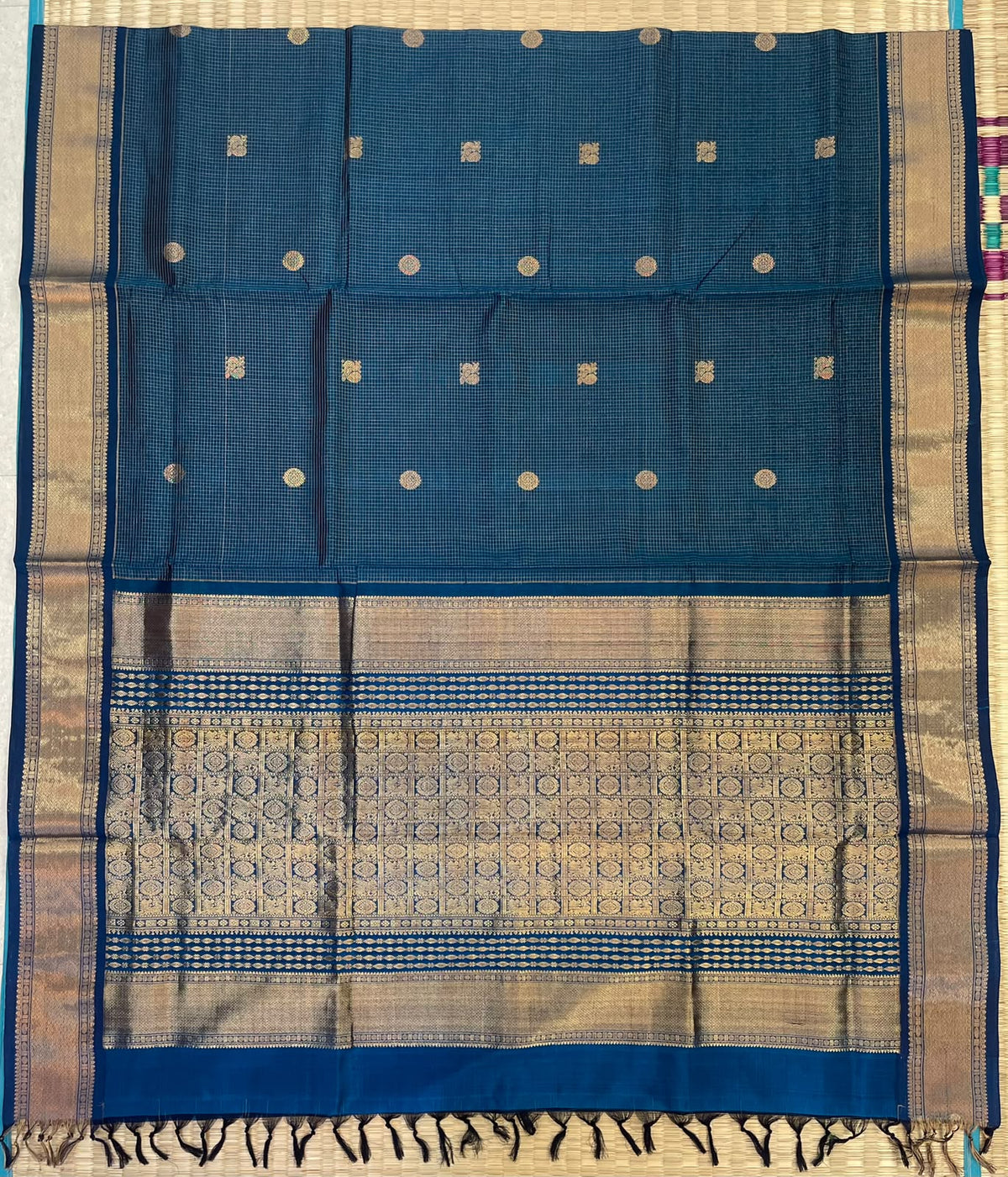 Kanchi Silk Cotton Sarees | luxury silk cotton | vairaoosi muthukattam x blue 🔵 x gold| mayil X chakram | NKV37