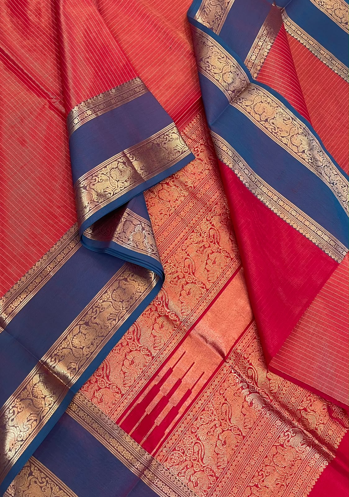 Kanchi tissue Silk Cotton Sarees | rettaipet zari woven border x tissue body | ♥️ red X sky 💙 blue