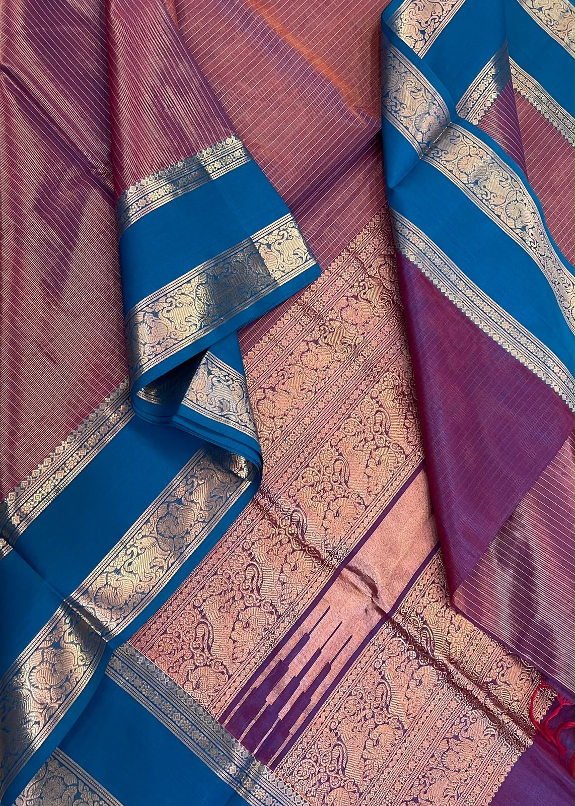 Kanchi tissue Silk Cotton Sarees | rettaipet zari woven border x tissue body | violet X sky 💙 blue