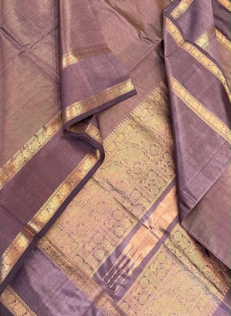 Kanchi Silk Cotton Sarees | luxury tissue silk cotton | intricate VAIRAOOSI X rettaipet | pastel mauve x gold