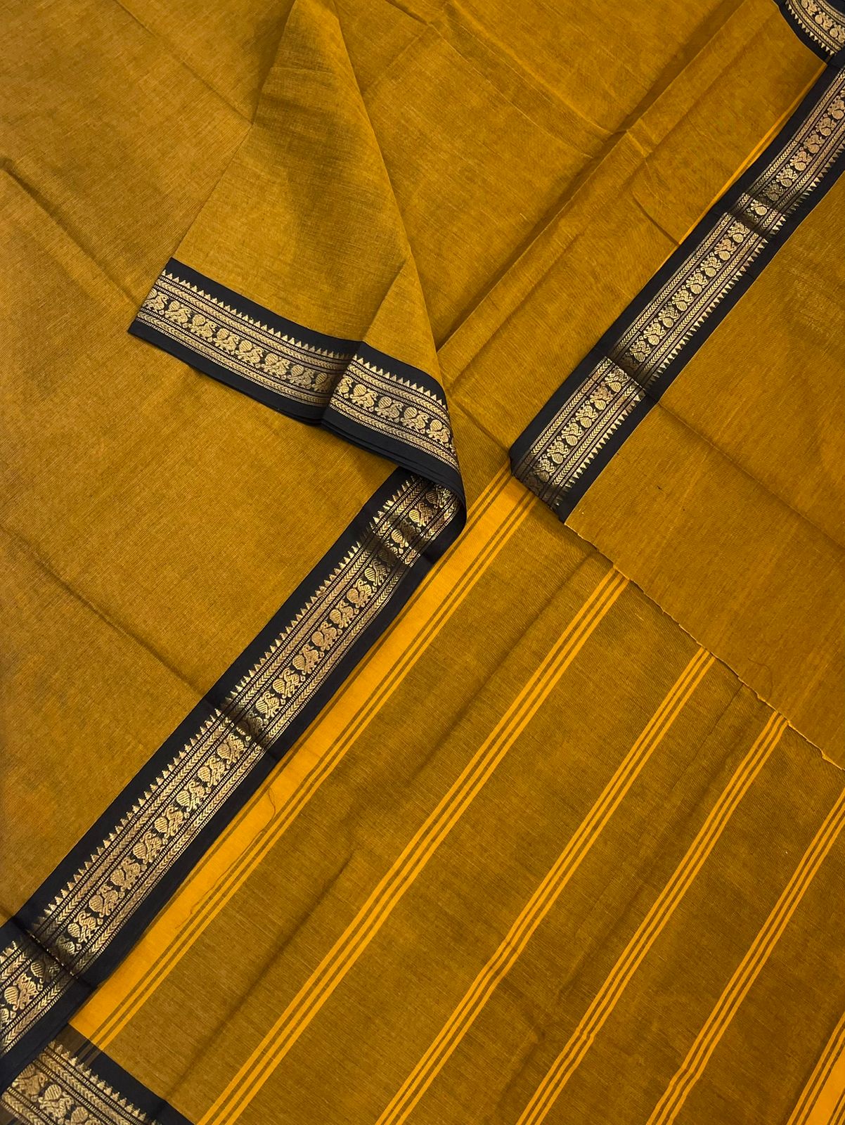 Kanchi soft cotton | Zari tiny border | mustard X black
