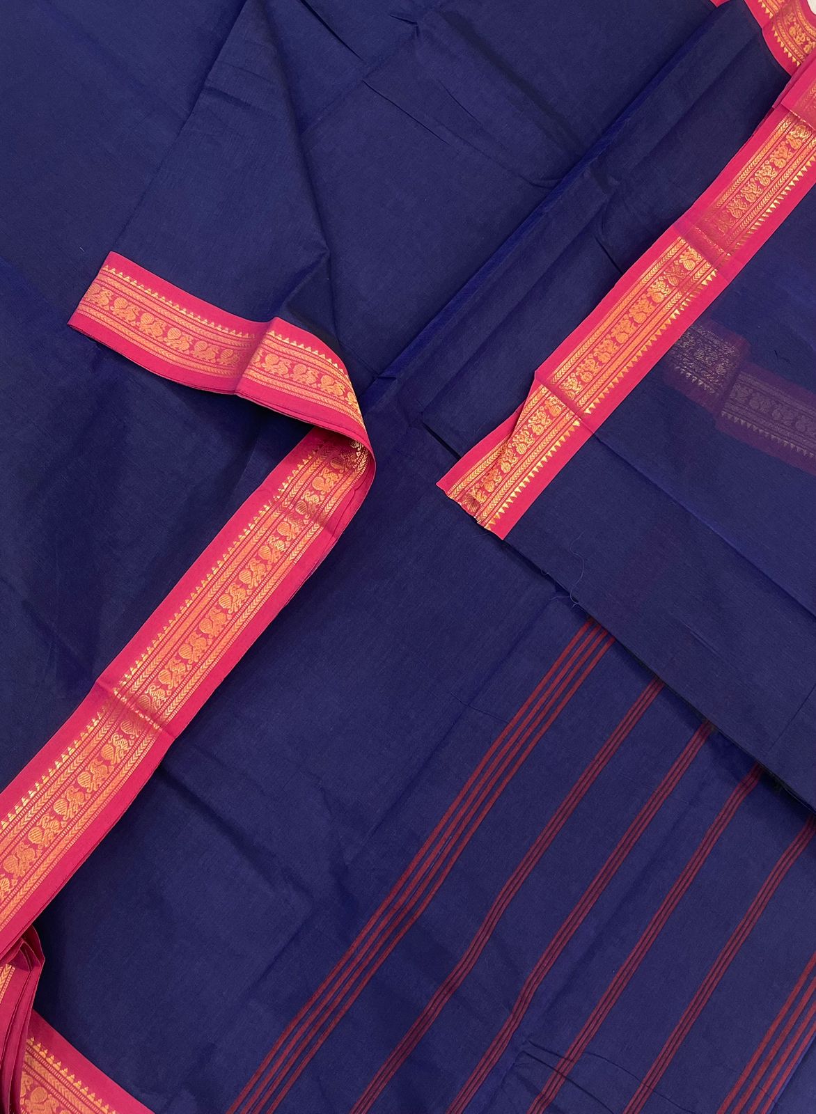 Kanchi soft cotton | Zari tiny border | blue x pink