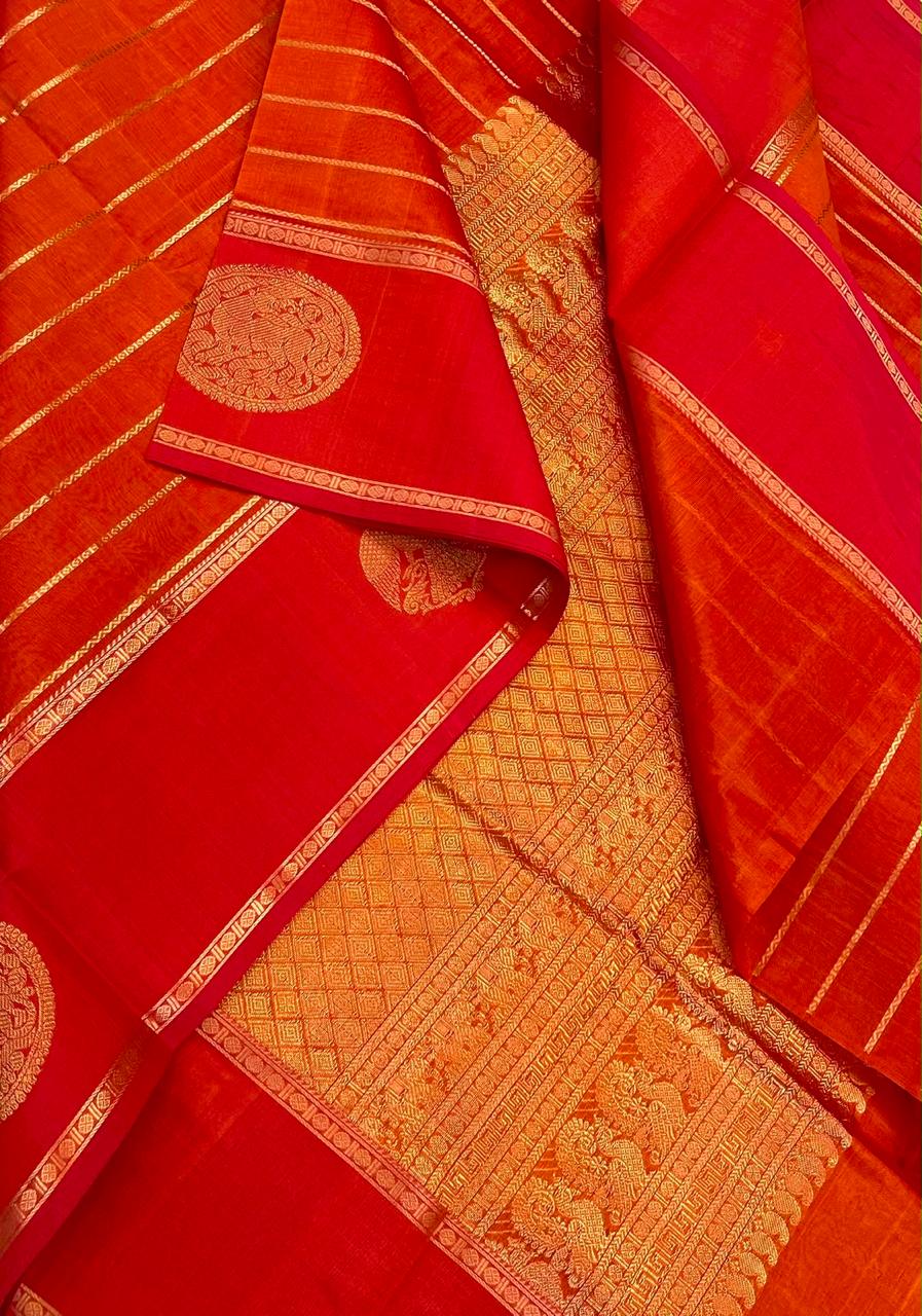 Kanchi Silk Cotton Sarees | veldhari x eruthalapakshi | orange x gold