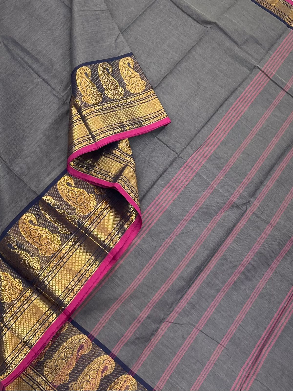 Kanchi soft cotton | grey x pink | manga zari border