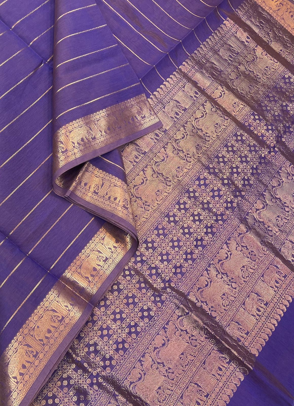 Kanchi Silk Cotton Sarees | veldhari X small yaanai border | lavendar
