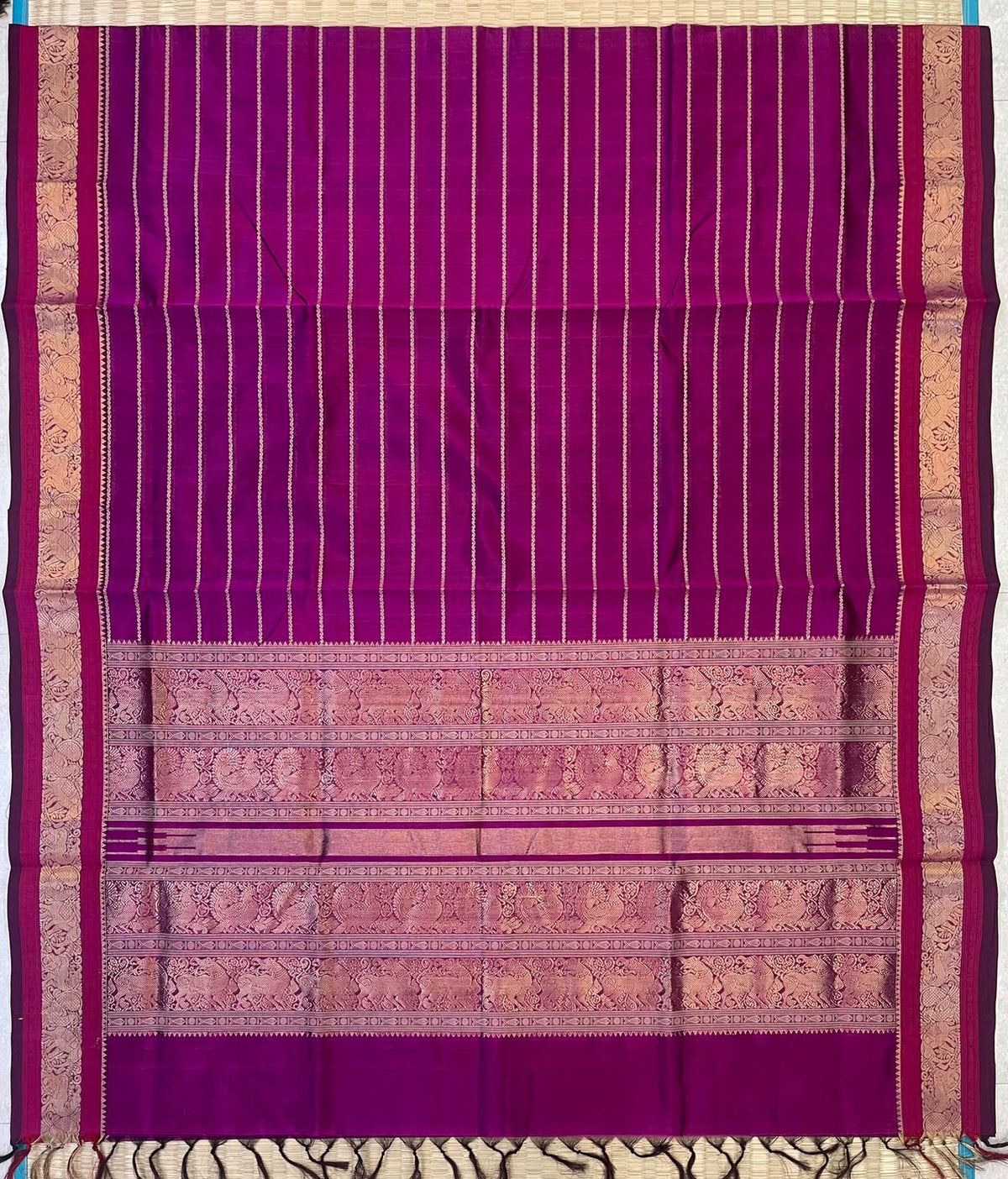 Kanchi Silk Cotton Sarees | neli zari veldhari X rich pallu | majenta pink x gold