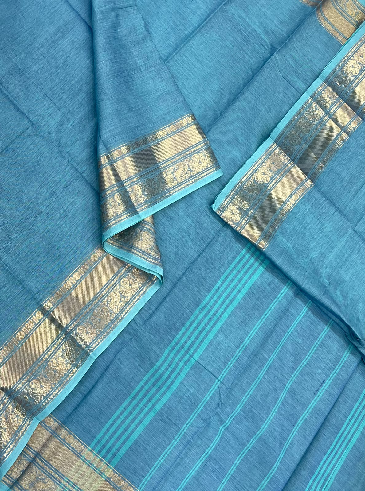 Kanchi soft cotton | pastel blue | Zari thick border