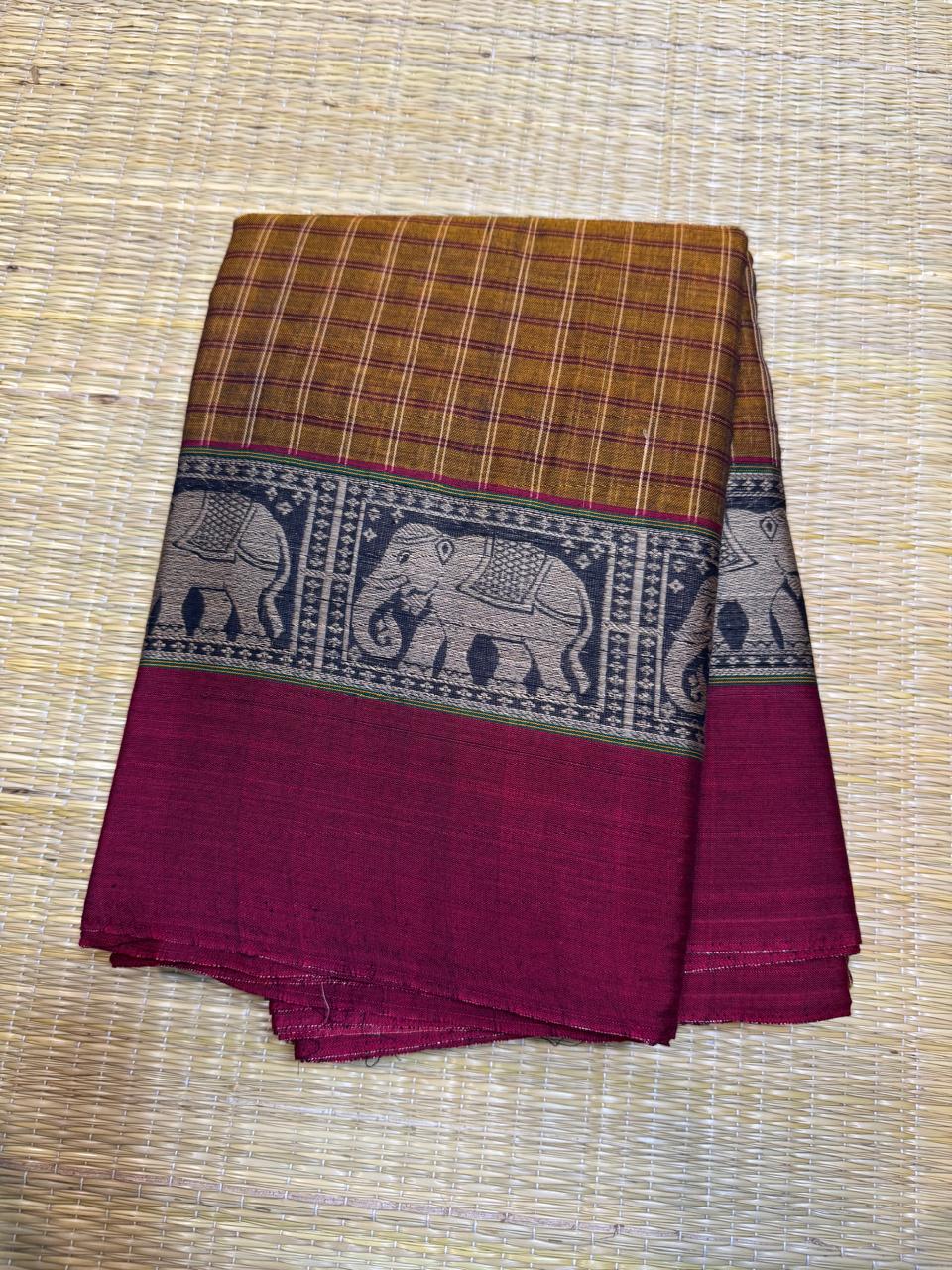 Narayanpet soft cottons |thread border | yellow X marron
