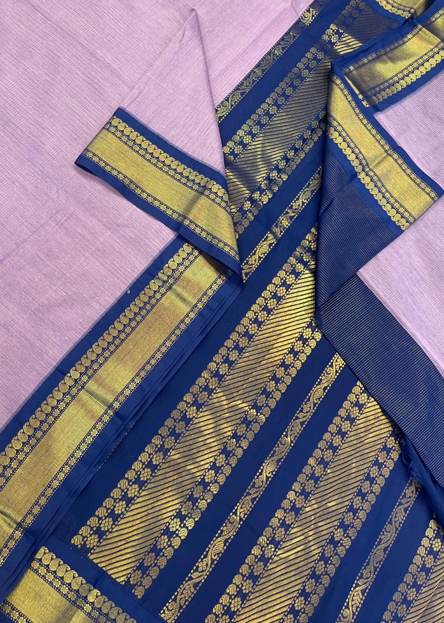 Semi Silk soft Cotton Sarees | vairaoosi X zari border | lavender X blue | NKV11