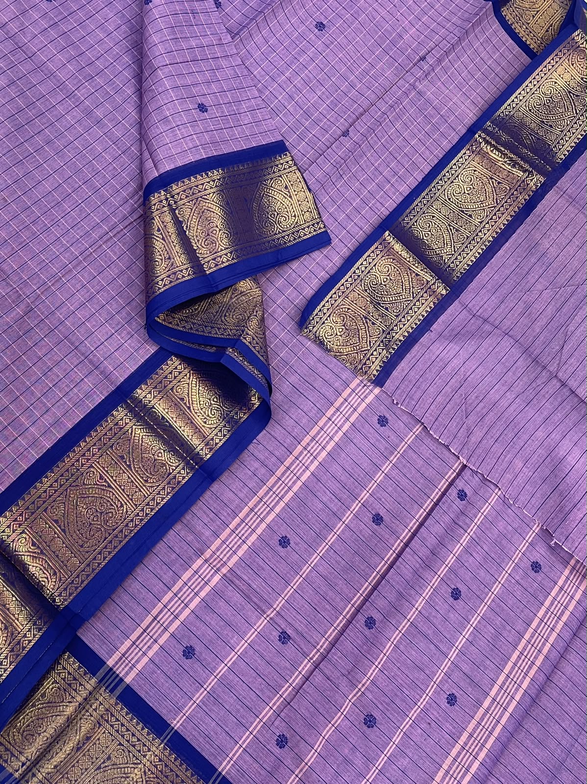 Kanchi soft cotton | kattam Zari border | lavender 🪻 x violet