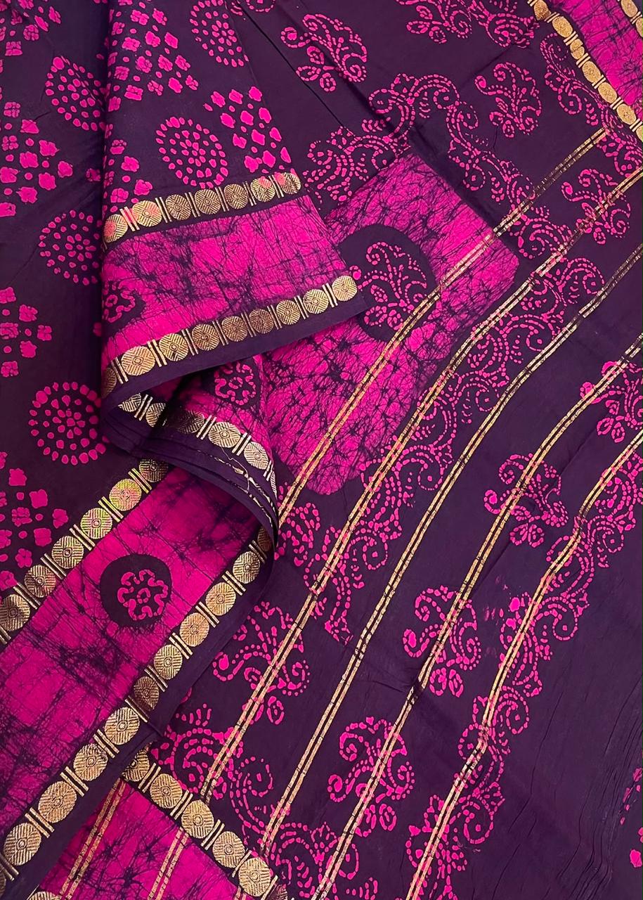 Madurai Sungudi soft cotton | marron x pink | rettaipet Zari border