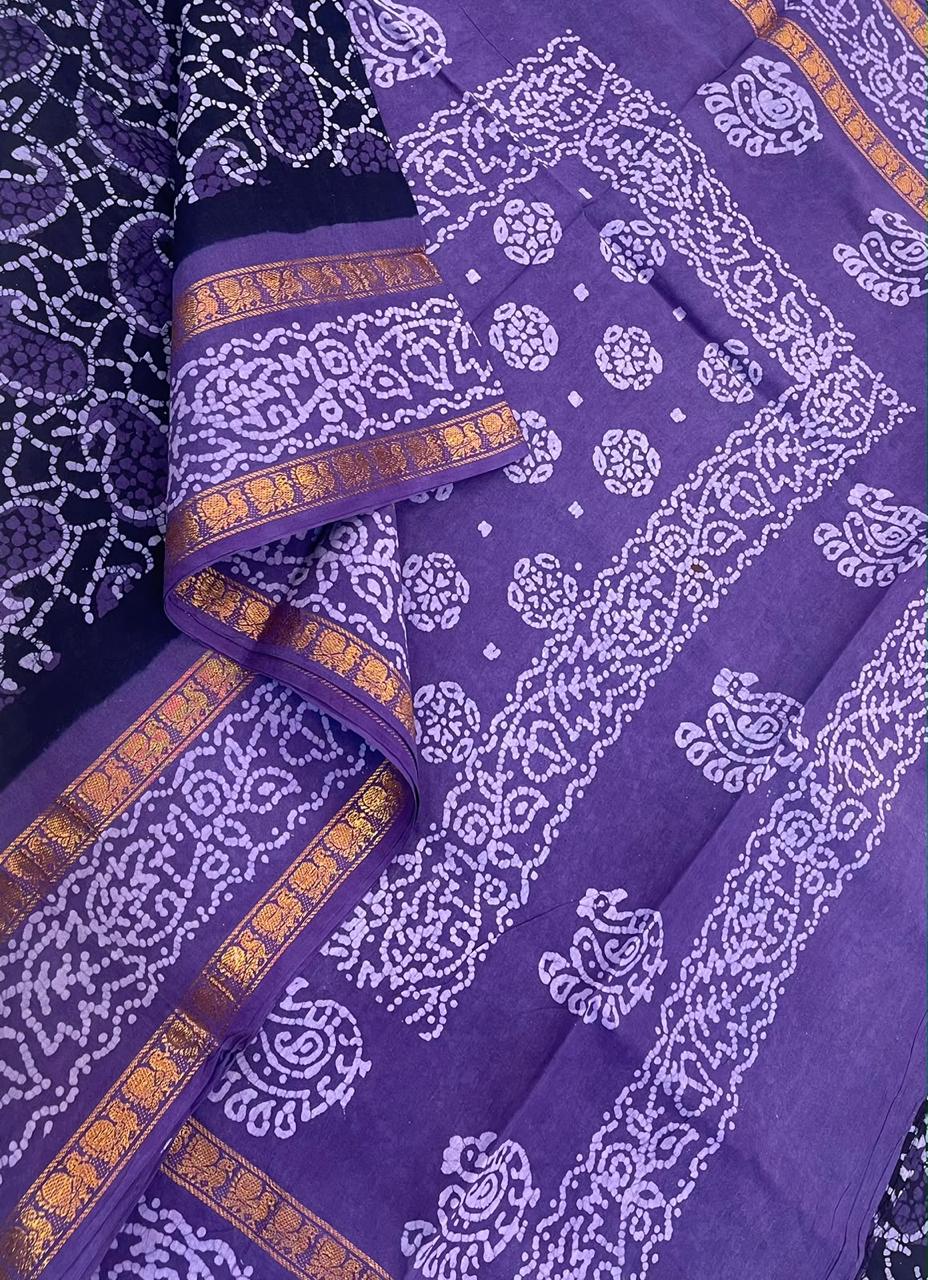Madurai Sungudi soft cotton | navy blue x lavender 🪻| rettaipet Zari border