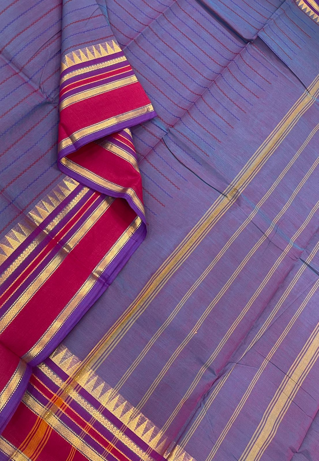 Kanchi soft cotton |thread woven veldhari | violet x cherry pink