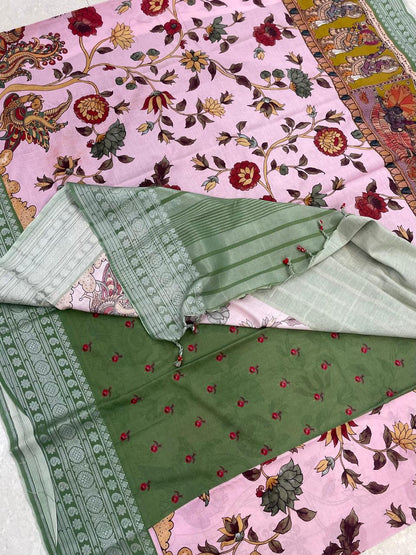 Ponduru soft Cotton silk | storytelling saree X floral| pink X green |NKV27