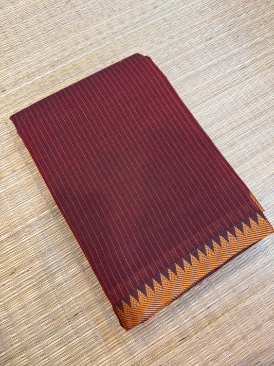 Kanchi soft cotton | aaraku x mustard | vertical lines x tiny thread  border