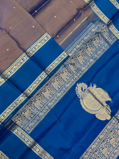 Pure Kanjivarams | rettaipet border X thogai mayil | two tone X blue |Handwoven luxury x 4 ply master weave | NKV45