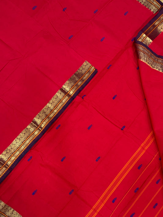 Kanchi soft cotton | Zari tiny border | red x blue