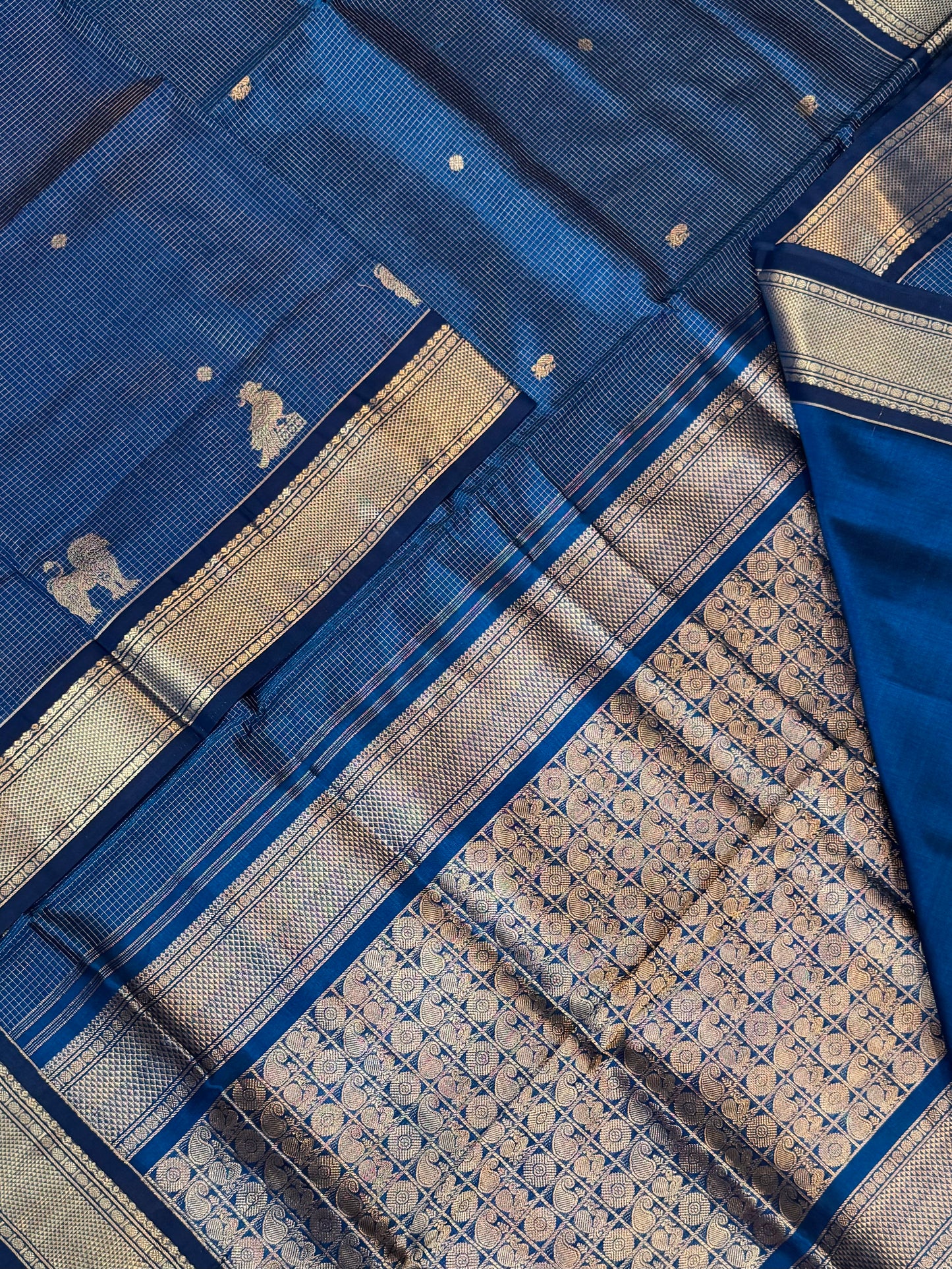 Kanchi Silk Cotton Sarees | luxury silk cotton | VAIRAOOSI muthukattam X mayil X shimma yhazli | blue x gold NKV37