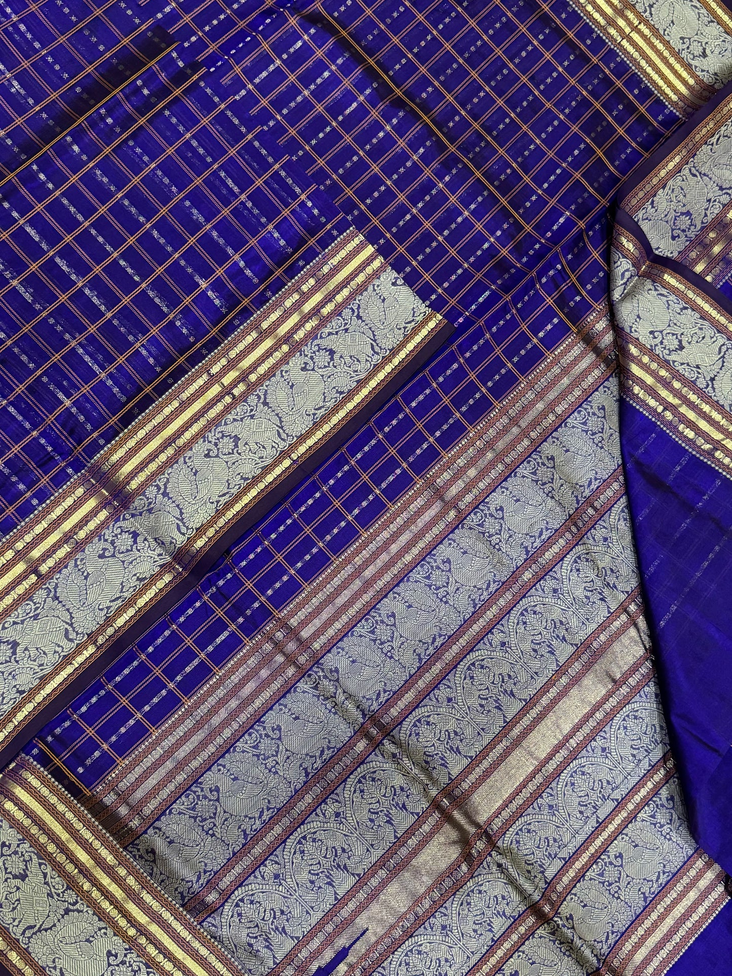 kanchi silk cotton | 1000 BUTTA X thread border | blue x gold