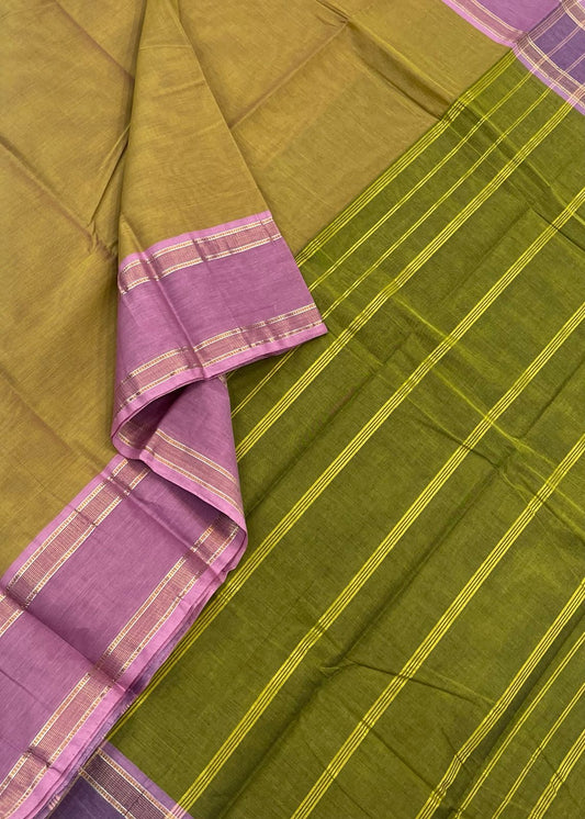 Pure 100 count soft cotton | green x lavendar | rettaipet zari border | NKV99