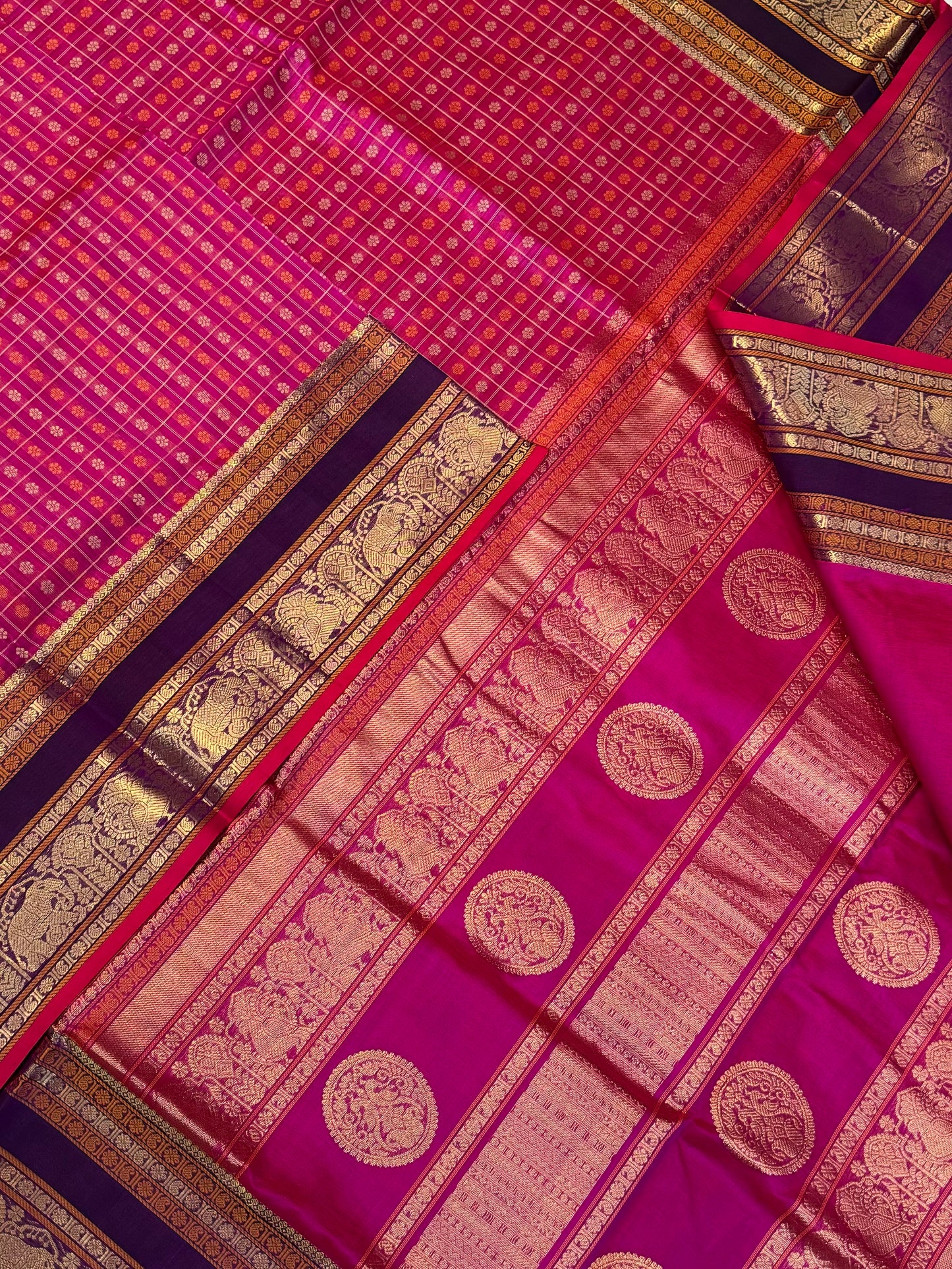 Kanchi Silk Cotton Sarees | 1000 butta  X rich zari pallu X zari border | Rani rose pink X violet