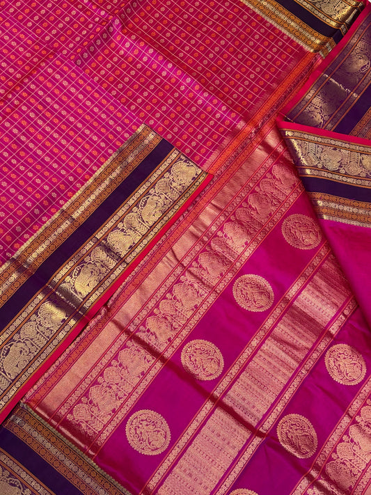 Kanchi Silk Cotton Sarees | 1000 butta  X rich zari pallu X zari border | Rani rose pink X violet