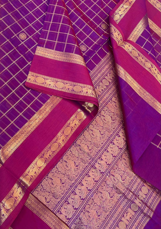 Kanchi Silk Cotton Sarees | silk cotton | kattam X rettaipet | pink Vadamalli