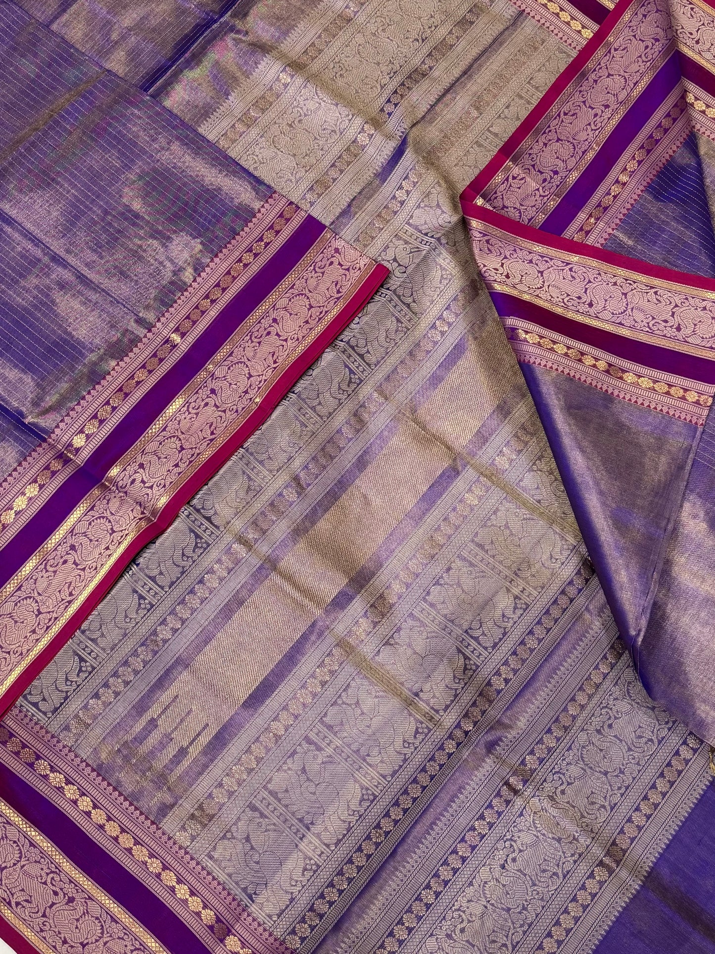 Kanchi Tissue Silk Cotton Sarees | vairaoosi X threads |  shiny lavender x pink | NKV100