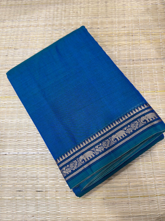 Narayanpet soft cottons | tiny thread border | peacock blue X beige